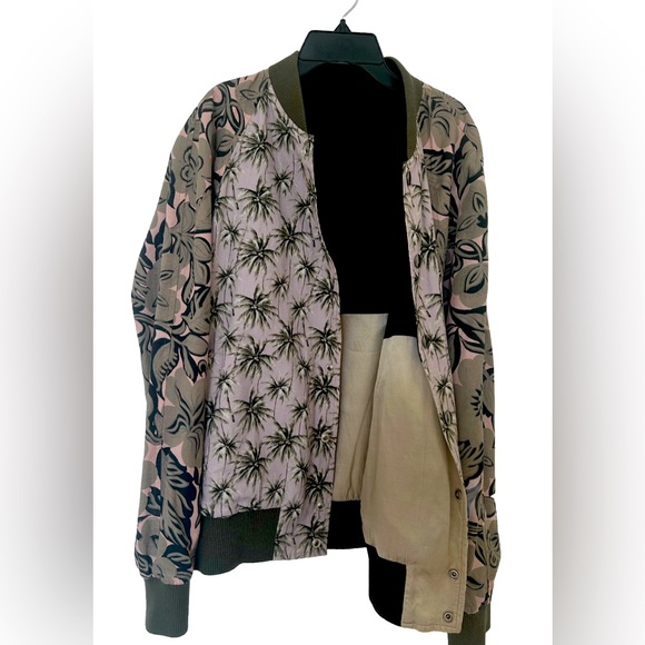 Dries Van Noten REVERSIBLE Bomber Jacket Linen US LG EU 54 Black Tan Palm Trees - Picture 4 of 13